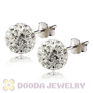 8mm Sterling Silver White Czech Crystal Ball Stud Earrings Wholesale