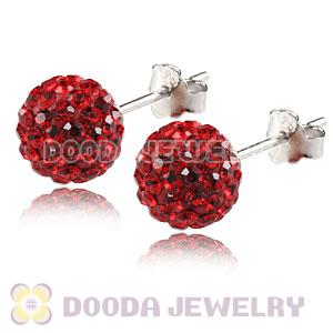 8mm Sterling Silver Red Czech Crystal Ball Stud Earrings Wholesale