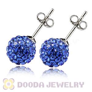 8mm Sterling Silver Blue Czech Crystal Ball Stud Earrings Wholesale