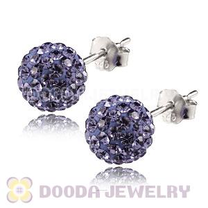 8mm Sterling Silver Purple Czech Crystal Ball Stud Earrings Wholesale
