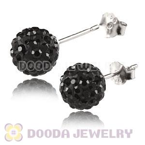 8mm Sterling Silver Black  Czech Crystal Ball Stud Earrings Wholesale