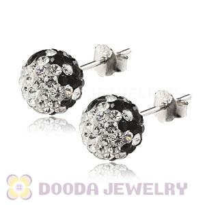 8mm Sterling Silver White-Black Czech Crystal Ball Stud Earrings Wholesale