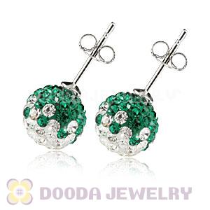 8mm Sterling Silver White-Green Czech Crystal Ball Stud Earrings Wholesale