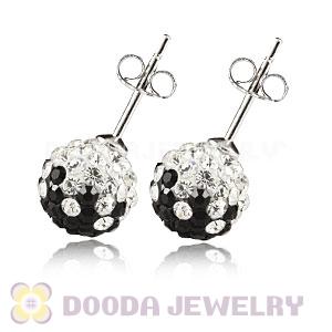 8mm Sterling Silver Black-White Czech Crystal Ball Stud Earrings Wholesale