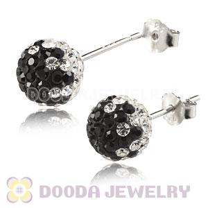 8mm Sterling Silver Black-White Czech Crystal Ball Stud Earrings Wholesale