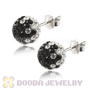 8mm Sterling Silver Black-White Czech Crystal Ball Stud Earrings Wholesale