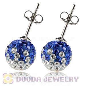 8mm Sterling Silver White-Blue Czech Crystal Ball Stud Earrings Wholesale