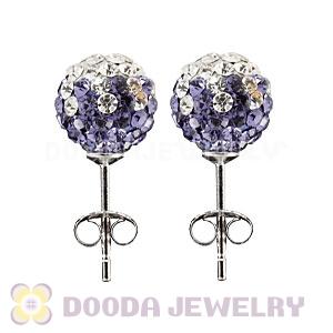 8mm Sterling Silver White-Purple Czech Crystal Ball Stud Earrings Wholesale