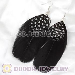 Wholesale Fashion BOHO Black Feather Earrings With Decorated Dot 