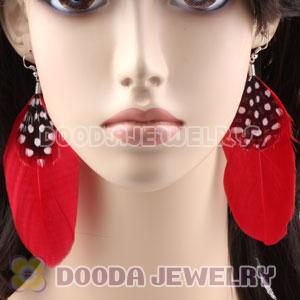 Wholesale Fashion BOHO Red Feather Earrings With Decorated Dot 