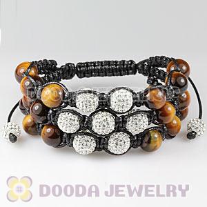 3 Row White Czech Crystal Tiger Eye Wrap Bracelet Wholesale