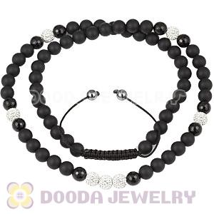 Long White Czech Crystal Onyx Black Agate Unisex Necklace Wholesale