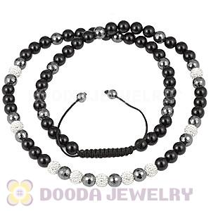 Long White Czech Crystal Onyx Black Agate And Hematite Unisex Necklace Wholesale
