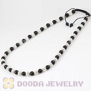 Long White Czech Crystal Onyx Black Agate Unisex Necklace Wholesale