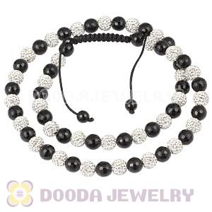 Long White Czech Crystal Onyx Black Agate Unisex Necklace Wholesale