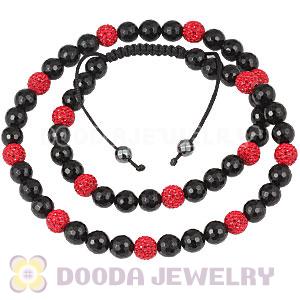 Long Red Czech Crystal Onyx Black Agate Unisex Necklace Wholesale