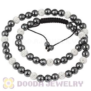 Long White Czech Crystal Faceted Hematite Unisex Necklace Wholesale