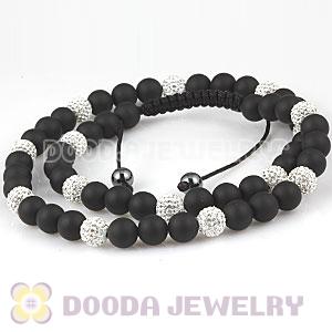 Long White Czech Crystal Onyx Black Agate Unisex Necklace Wholesale