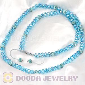 Long Alloy Crystal Blue Faceted Crystal Glass Beads Unisex Necklace Wholesale