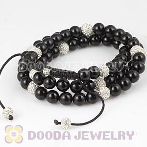 Long Onyx Black Agate Alloy Crystal Unisex Necklace Wholesale