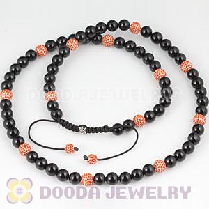 Long Onyx Black Agate Alloy Crystal Unisex Necklace Wholesale