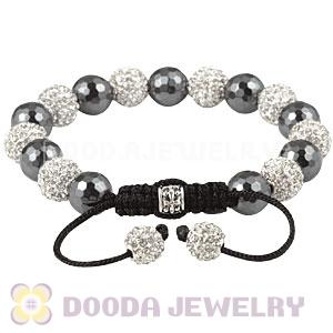 Cheap White Disco Ball Bead Bracelet With Faceted Hematite 