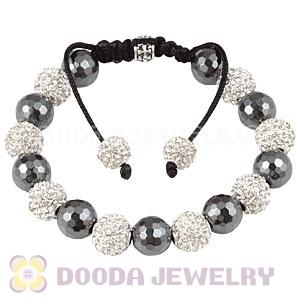 Cheap White Disco Ball Bead Bracelet With Faceted Hematite 
