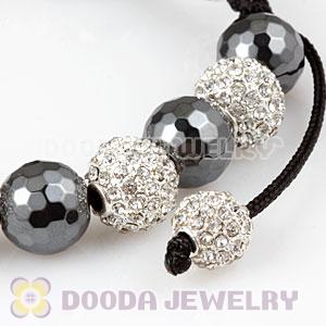 Cheap White Disco Ball Bead Bracelet With Faceted Hematite 
