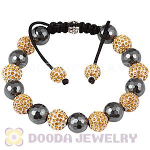 Cheap Yellow Disco Ball Bead Bracelet With Faceted Hematite 