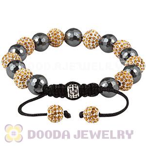 Cheap Yellow Disco Ball Bead Bracelet With Faceted Hematite 