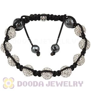 Cheap White Disco Ball Bead Bracelet With Faceted Hematite 