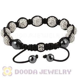 Cheap White Disco Ball Bead Bracelet With Faceted Hematite 
