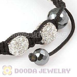 Cheap White Disco Ball Bead Bracelet With Faceted Hematite 