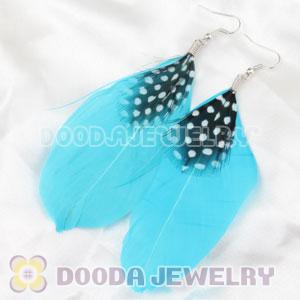Wholesale Fashion BOHO Blue Feather Earrings With Decorated Dot 