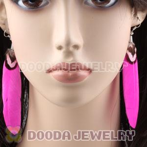 Fashion Magenta Tibetan Jaderic Bohemia Styles Feather Earrings
