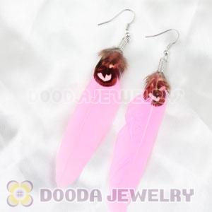 Fashion Pink Tibetan Jaderic Bohemia Styles Feather Earrings