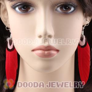 Fashion Red Tibetan Jaderic Bohemia Styles Feather Earrings