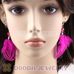 Fashion Pink Tibetan Jaderic Indianstyles Feather Earrings