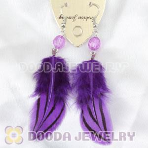 Fashion Purple Tibetan Jaderic Indianstyles Feather Earrings