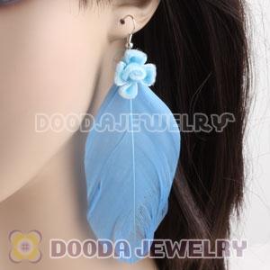 Wholesale Blue Tibetan Jaderic Indianstyles Flower Feather Earrings
