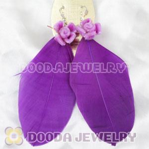 Wholesale Purple Tibetan Jaderic Indianstyles Flower Feather Earrings
