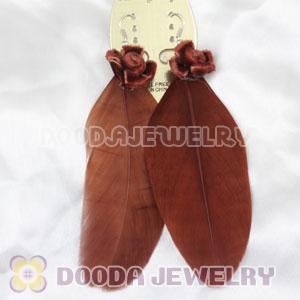Wholesale Coffee Tibetan Jaderic Indianstyles Flower Feather Earrings