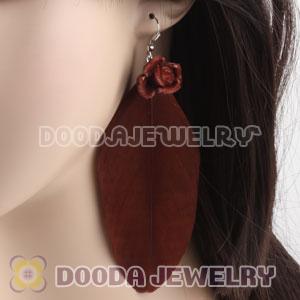 Wholesale Coffee Tibetan Jaderic Indianstyles Flower Feather Earrings