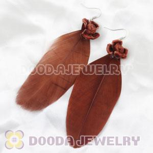 Wholesale Coffee Tibetan Jaderic Indianstyles Flower Feather Earrings