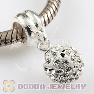 Sterling Silver European Charms Dangle White Czech Crystal Beads