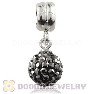 Sterling Silver European Charms Dangle Grey Czech Crystal Beads