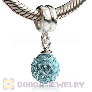 Sterling Silver European Charms Dangle Cyan Czech Crystal Beads