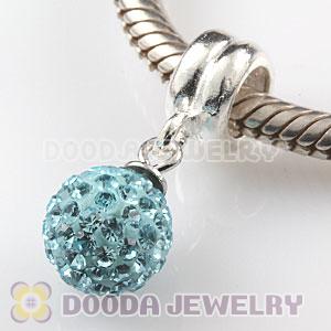 Sterling Silver European Charms Dangle Cyan Czech Crystal Beads