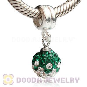 Sterling Silver European Charms Dangle Green-White Czech Crystal Beads