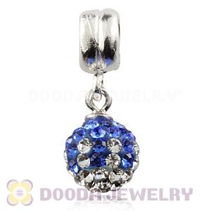 Sterling Silver European Charms Dangle Blue-White Czech Crystal Beads